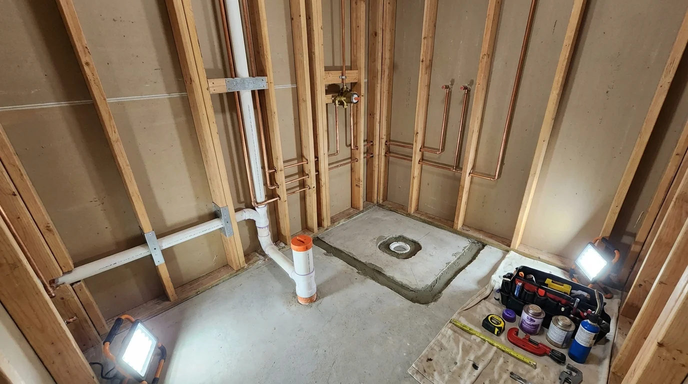Bathroom rough-in plumbing during remodel by Johns Plumbing LLC in Melbourne