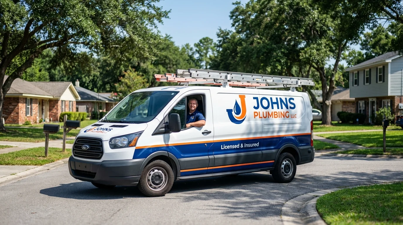 Johns Plumbing LLC service van in Melbourne, AR
