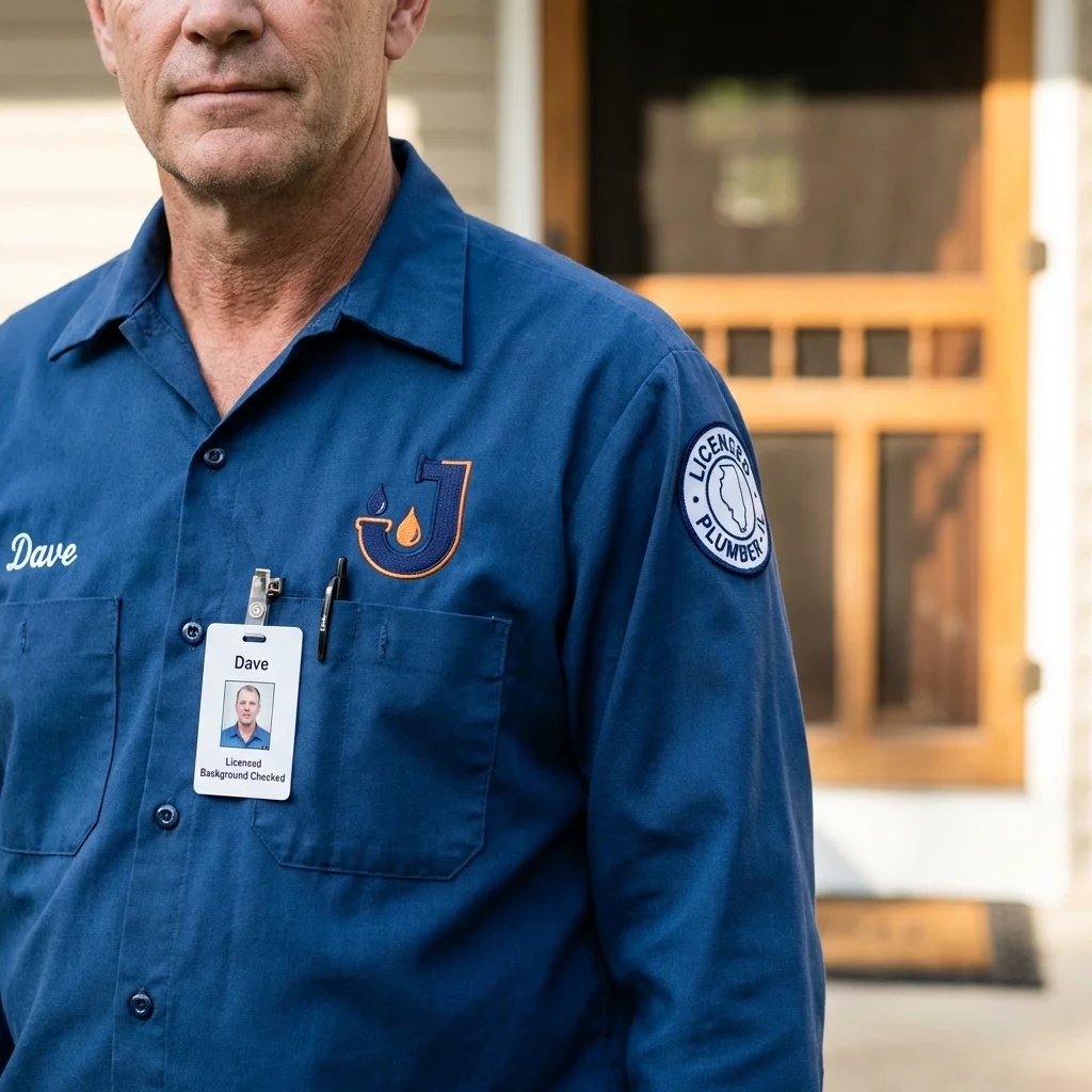 Licensed plumber showing ID badge in Melbourne, AR