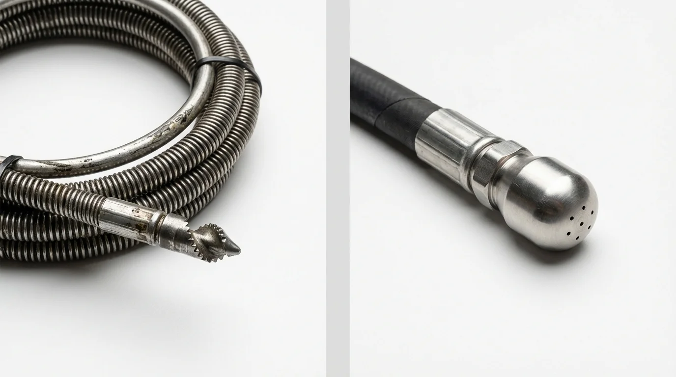 Drain snake cable and hydro jetting nozzle used for drain cleaning in Melbourne, AR