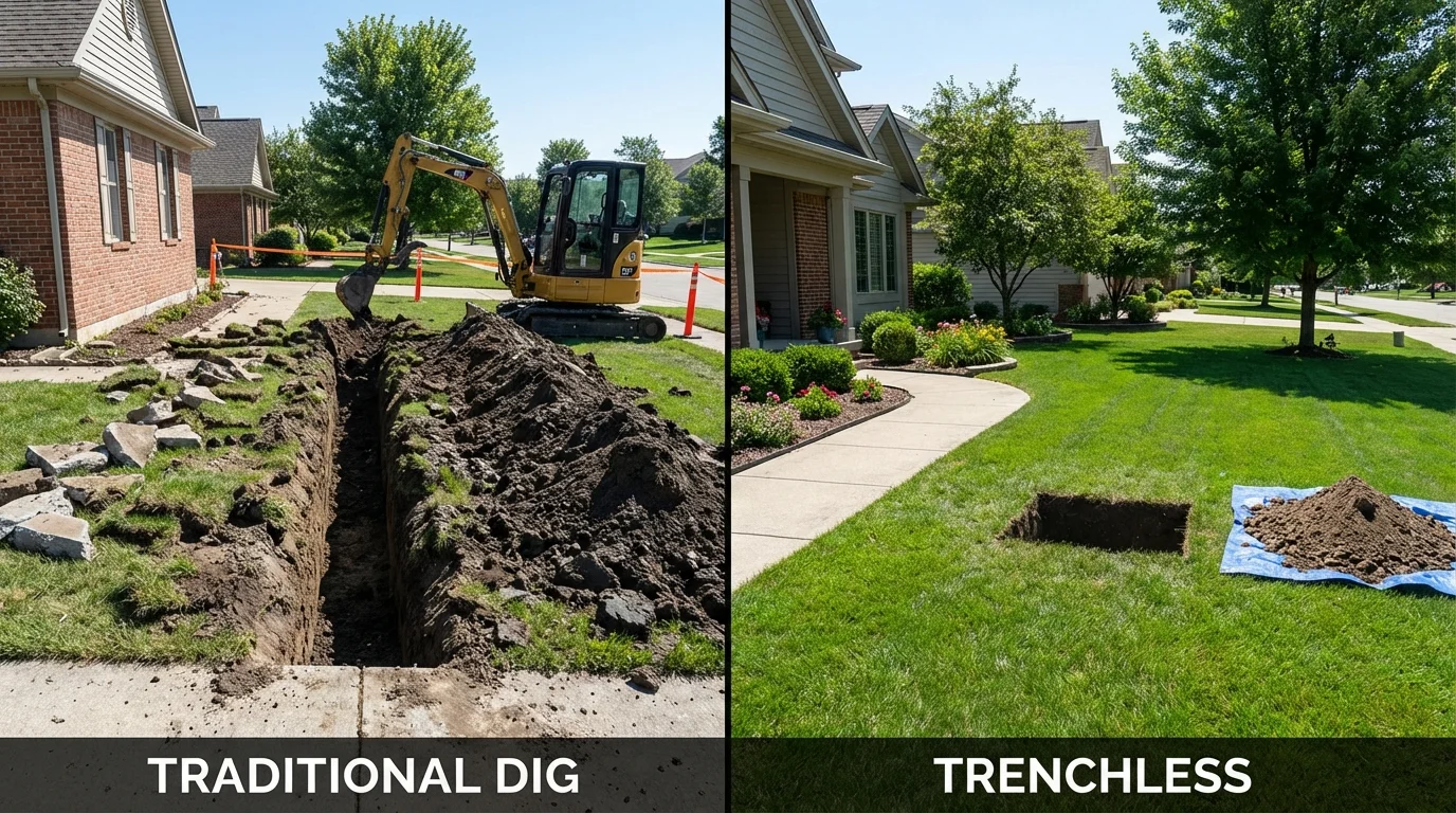 Trenchless sewer repair with minimal yard damage versus traditional excavation in Melbourne, AR